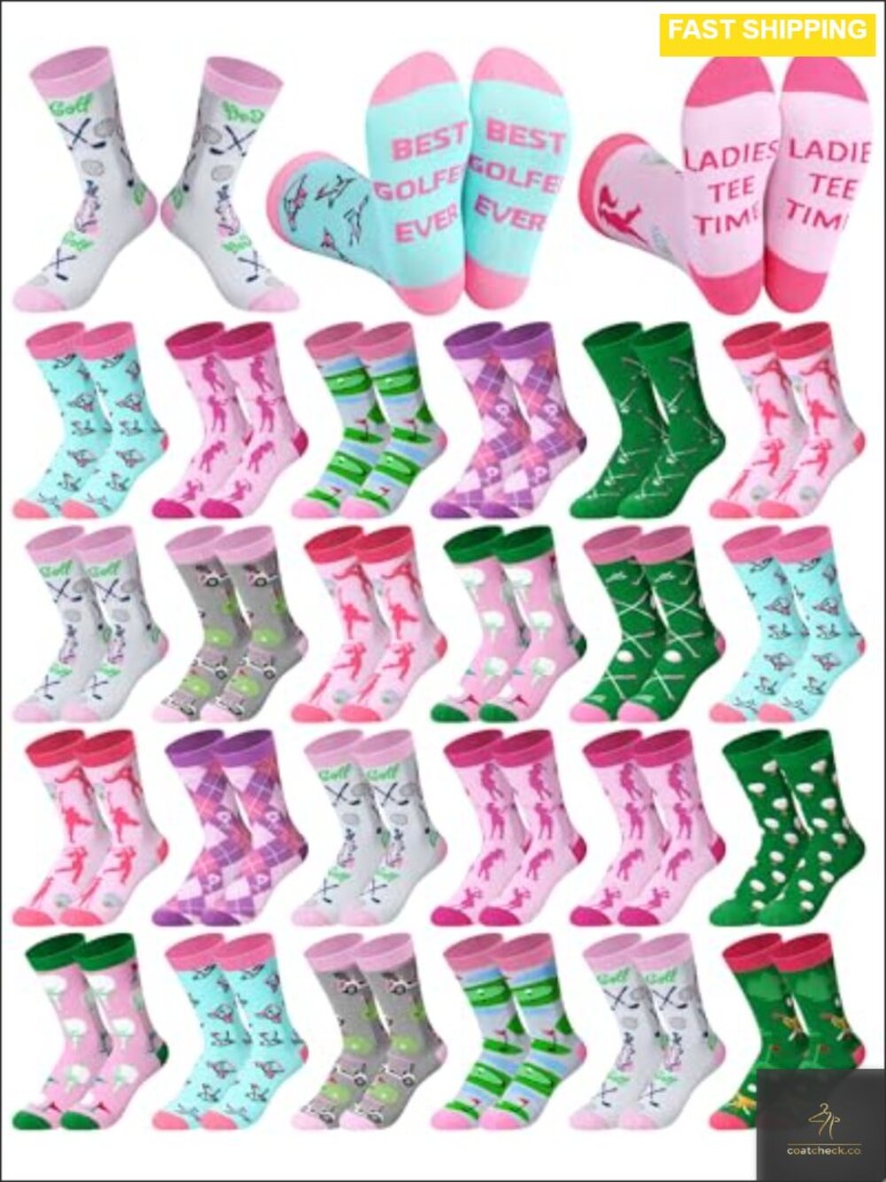 24 Pairs Golf Socks for Women Cotton Polyester Crew Novelty Sports